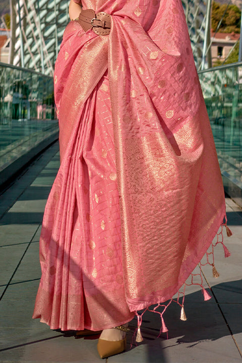 VastraLakshmi Elegant Pink Soft Banarasi Silk Saree With Deserving Blouse Piece