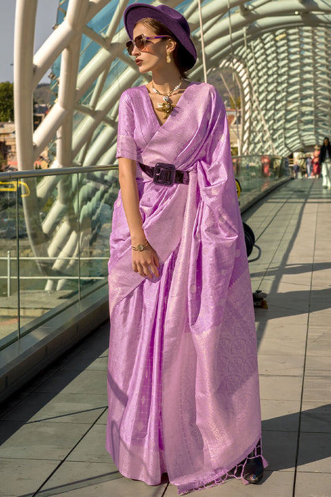 VastraLakshmi Adorable Lavender Soft Banarasi Silk Saree With Preferable Blouse Piece