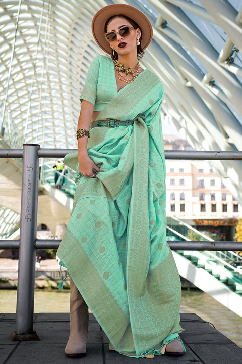 VastraLakshmi Adoring Sea Green Soft Banarasi Silk Saree With Brood Blouse Piece