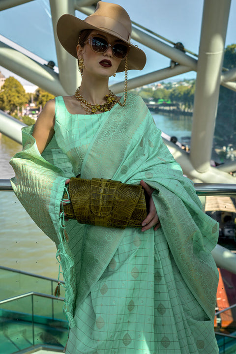 VastraLakshmi Adoring Sea Green Soft Banarasi Silk Saree With Brood Blouse Piece