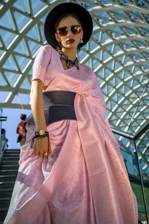 VastraLakshmi Serendipity Baby Pink Soft Banarasi Silk Saree With Pleasurable Blouse Piece