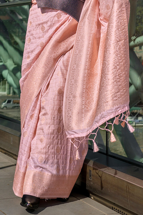 VastraLakshmi Serendipity Baby Pink Soft Banarasi Silk Saree With Pleasurable Blouse Piece