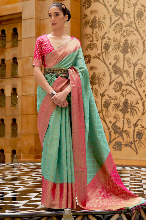 VastraLakshmi Unique Sea Green Kanjivaram Silk Saree With Outstanding Blouse Piece