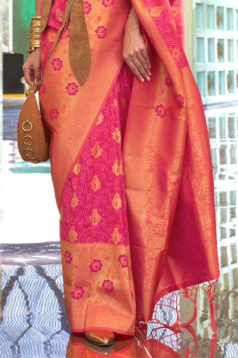 VastraLakshmi Twirling Dark Pink Soft Banarasi Silk Saree With Ideal Blouse Piece