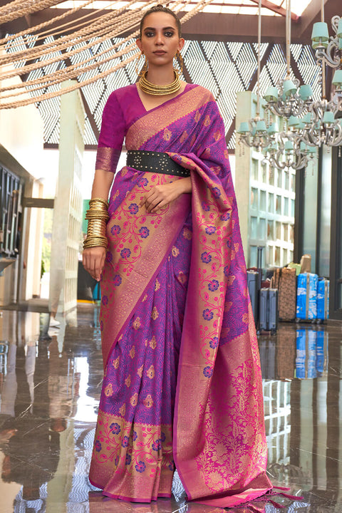 VastraLakshmi Vestigial Purple Soft Banarasi Silk Saree With Smashing Blouse Piece