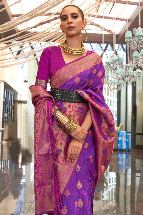 VastraLakshmi Vestigial Purple Soft Banarasi Silk Saree With Smashing Blouse Piece