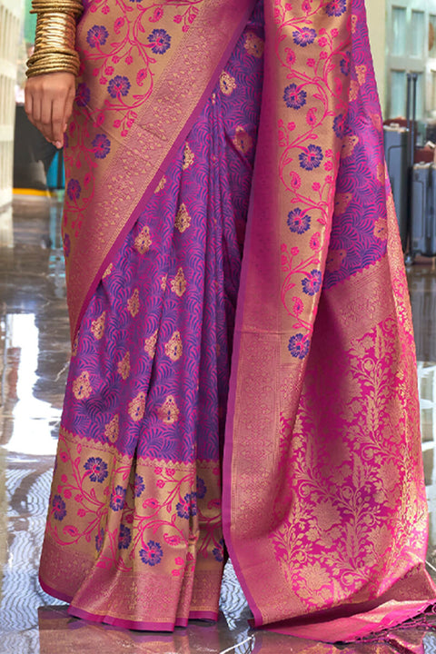 VastraLakshmi Vestigial Purple Soft Banarasi Silk Saree With Smashing Blouse Piece