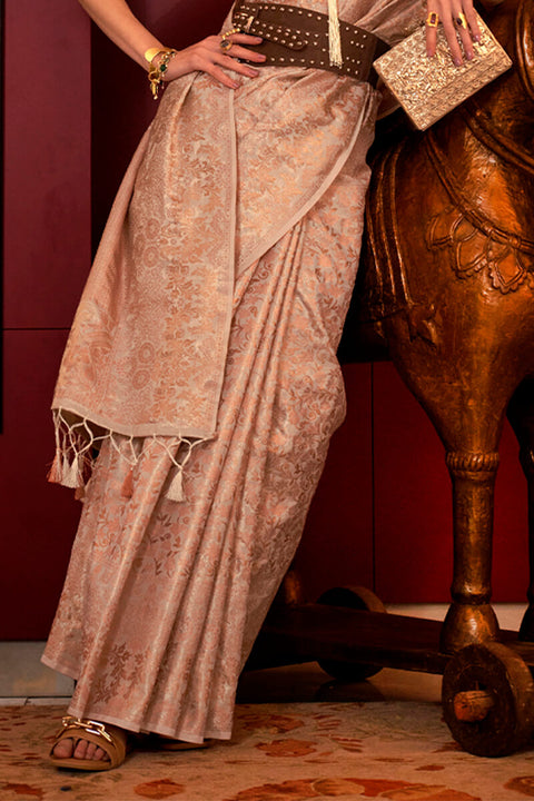 VastraLakshmi Eye-catching Beige Soft Banarasi Silk Saree With Stylish Blouse Piece