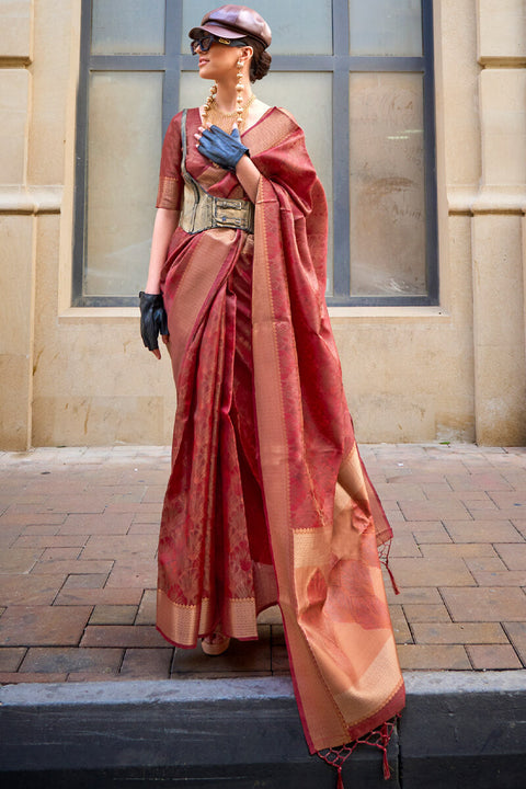 VastraLakshmi Fancifull Maroon Organza Silk Saree With Engrossing Blouse Piece