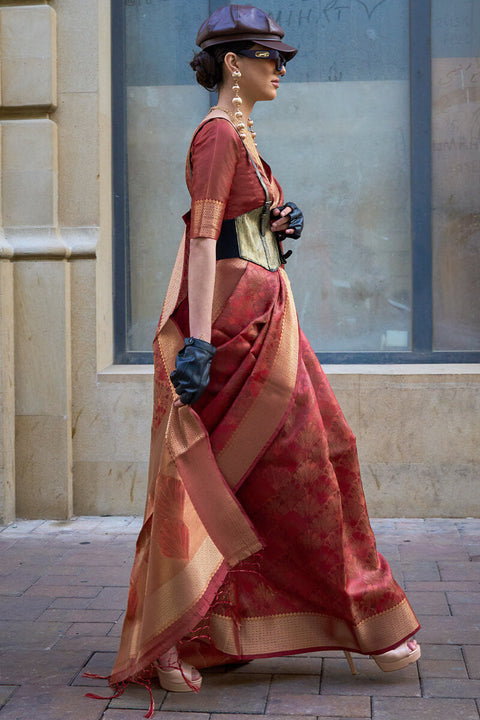 VastraLakshmi Fancifull Maroon Organza Silk Saree With Engrossing Blouse Piece