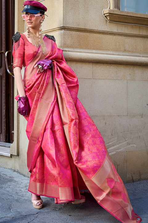 VastraLakshmi Stylish Dark Pink Organza Silk Saree With Smart Blouse Piece