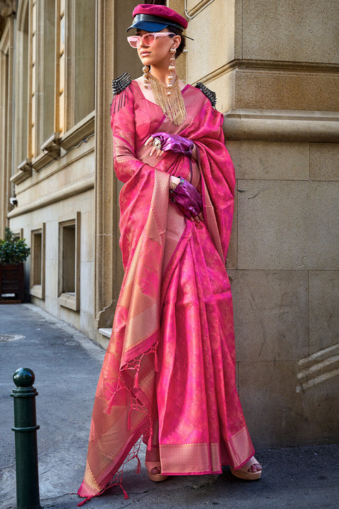 VastraLakshmi Stylish Dark Pink Organza Silk Saree With Smart Blouse Piece