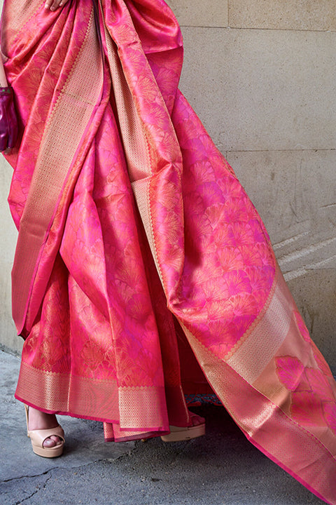 VastraLakshmi Stylish Dark Pink Organza Silk Saree With Smart Blouse Piece