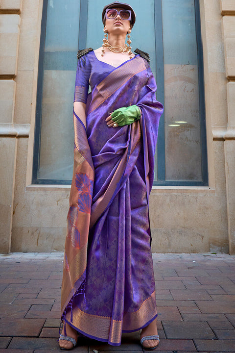 VastraLakshmi Groovy Purple Organza Silk Saree With Fancifull  Blouse Piece