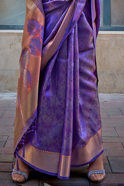 VastraLakshmi Groovy Purple Organza Silk Saree With Fancifull  Blouse Piece