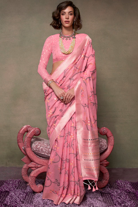 VastraLakshmi Sumptuous Pink Cotton Silk Saree With Nemesis Blouse Piece