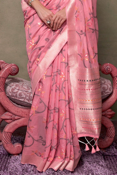 VastraLakshmi Sumptuous Pink Cotton Silk Saree With Nemesis Blouse Piece