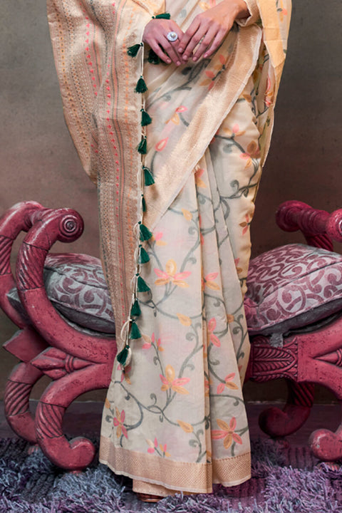 VastraLakshmi Fantabulous Beige Cotton Silk Saree With Profuse Blouse Piece