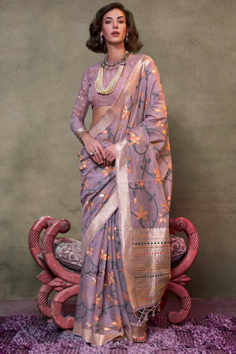 VastraLakshmi Supernal Lavender Cotton Silk Saree With Jubilant Blouse Piece