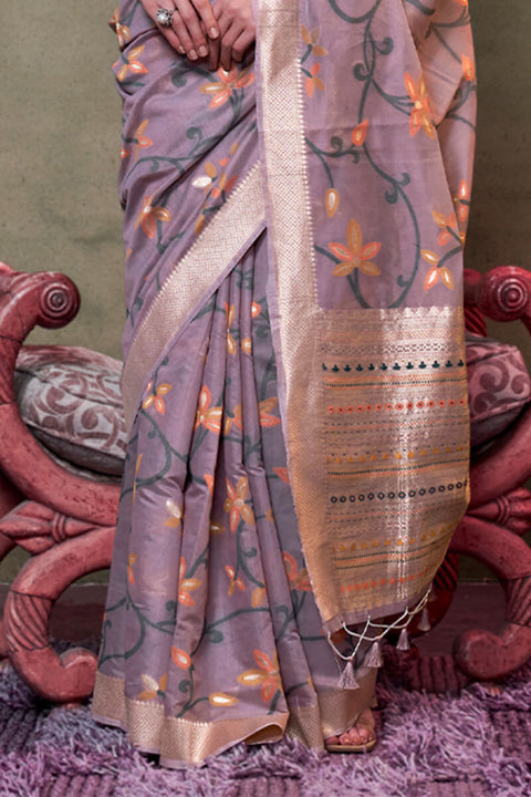 VastraLakshmi Supernal Lavender Cotton Silk Saree With Jubilant Blouse Piece