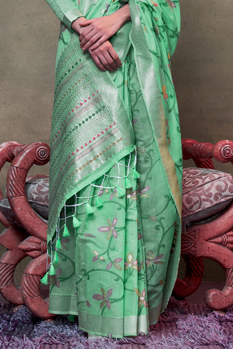 VastraLakshmi Embellished Turquoise Cotton Silk Saree With Tantalizing Blouse Piece