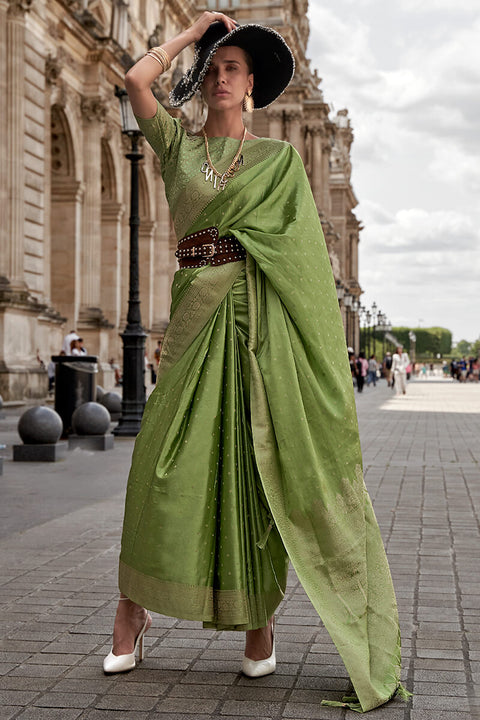 VastraLakshmi Tremendous Green Soft Banarasi Silk Saree With Zephyr Blouse Piece