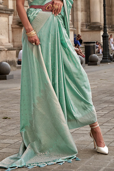 VastraLakshmi Prodigal Sea Green Soft Banarasi Silk Saree With Piquant Blouse Piece