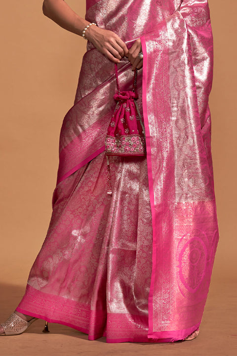 VastraLakshmi Lassitude Pink Kanjivaram Silk Saree With Incredible Blouse Piece