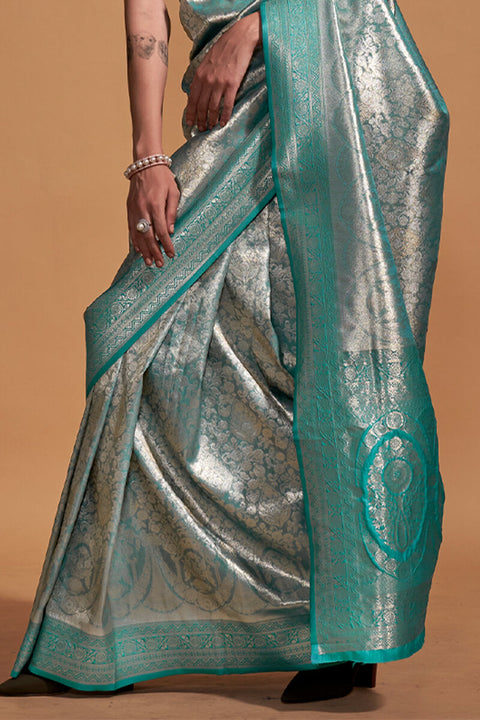 VastraLakshmi Demure Sea Green Kanjivaram Silk Saree With Ornate Blouse Piece