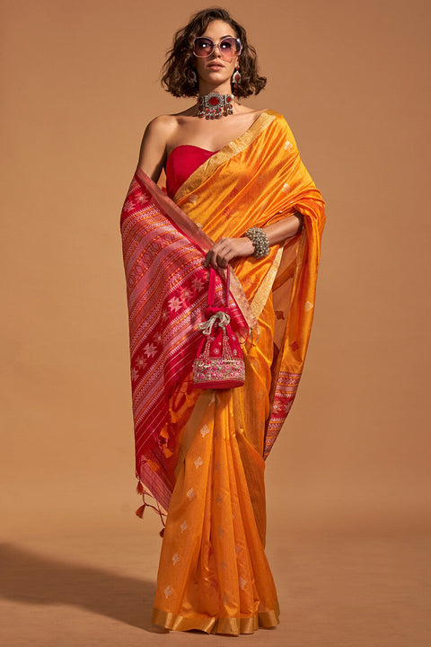 VastraLakshmi Ravishing Orange Soft Banarasi Silk Saree With Prettiest Blouse Piece