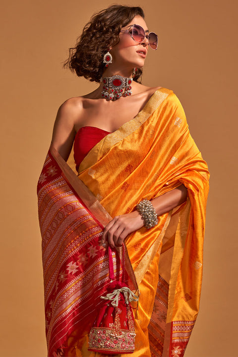 VastraLakshmi Ravishing Orange Soft Banarasi Silk Saree With Prettiest Blouse Piece