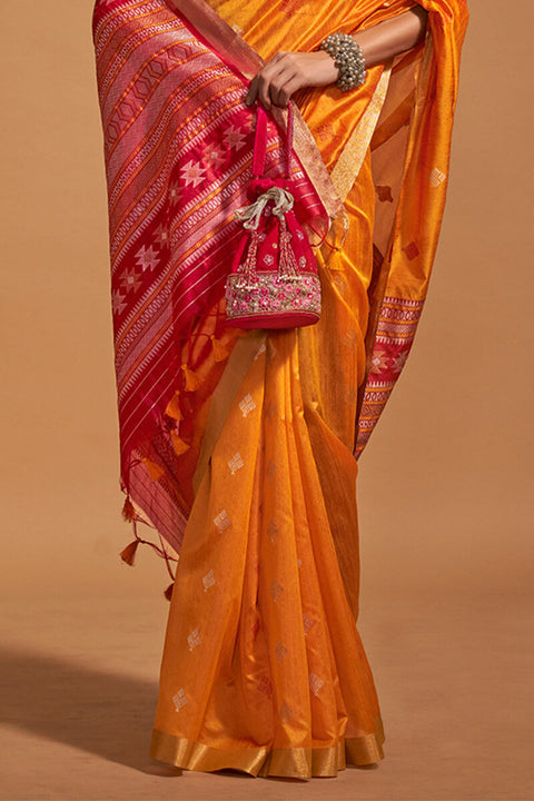 VastraLakshmi Ravishing Orange Soft Banarasi Silk Saree With Prettiest Blouse Piece