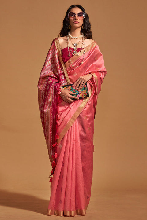 VastraLakshmi Flameboyant Tomato Soft Banarasi Silk Saree With Captivating Blouse Piece