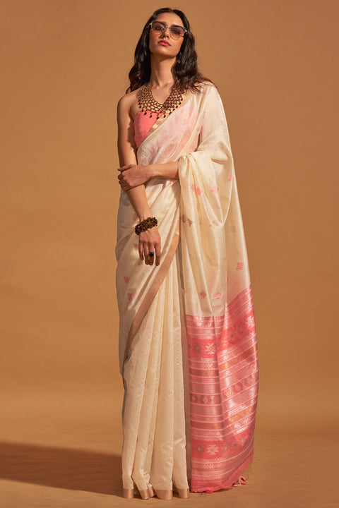 VastraLakshmi Classy Beige Soft Banarasi Silk Saree With Outstanding Blouse Piece