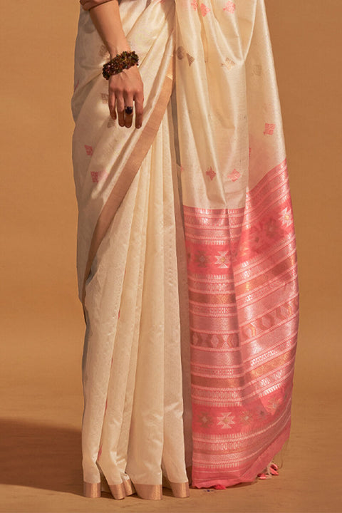 VastraLakshmi Classy Beige Soft Banarasi Silk Saree With Outstanding Blouse Piece