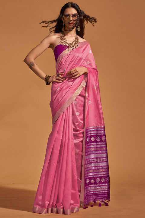 VastraLakshmi Blooming Pink Soft Banarasi Silk Saree With Delightful Blouse Piece