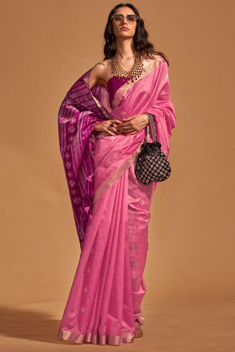 VastraLakshmi Blooming Pink Soft Banarasi Silk Saree With Delightful Blouse Piece