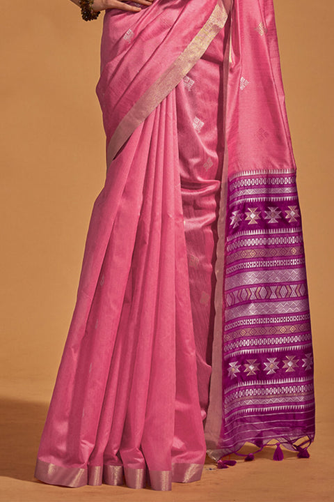 VastraLakshmi Blooming Pink Soft Banarasi Silk Saree With Delightful Blouse Piece