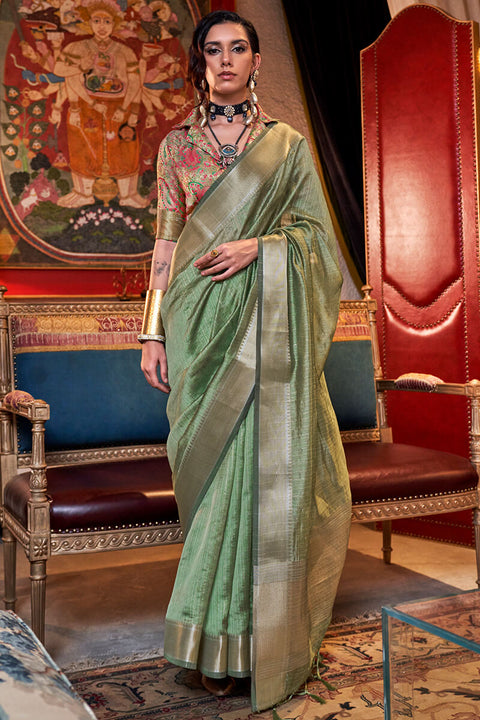 VastraLakshmi Prettiest Pista Soft Banarasi Silk Saree With Excellent Blouse Piece