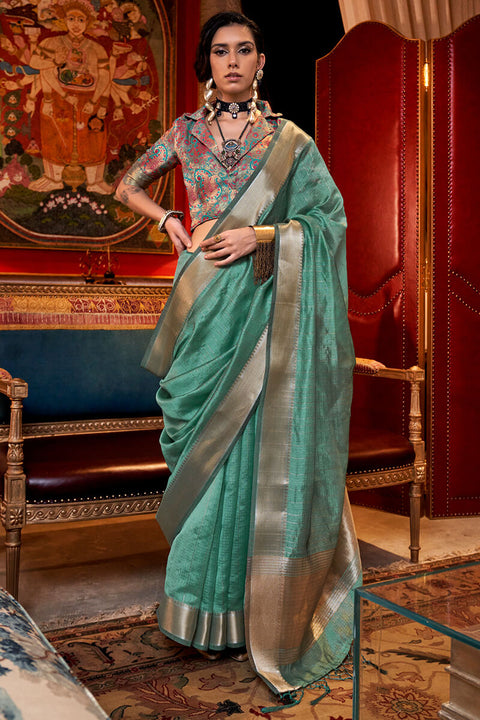 VastraLakshmi Confounding Sea Green Soft Banarasi Silk Saree With Fantabulous Blouse Piece