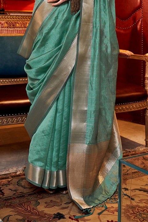 VastraLakshmi Confounding Sea Green Soft Banarasi Silk Saree With Fantabulous Blouse Piece