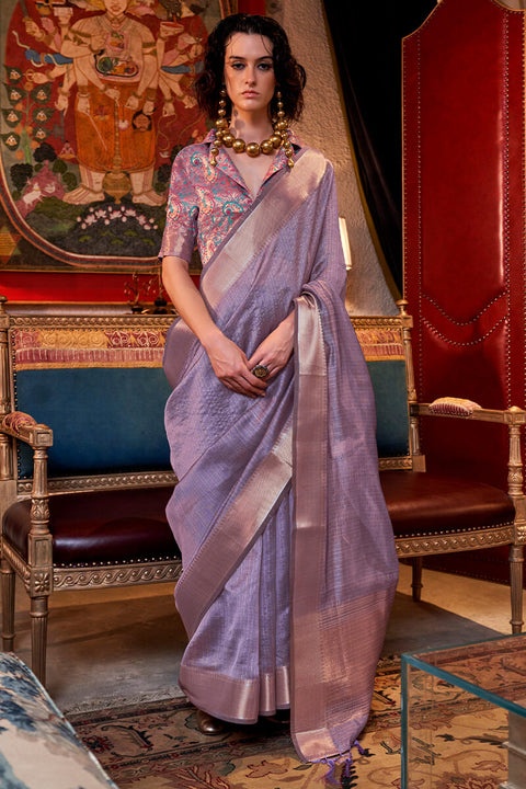 VastraLakshmi Exquisite Lavender Soft Banarasi Silk Saree With Alluring Blouse Piece