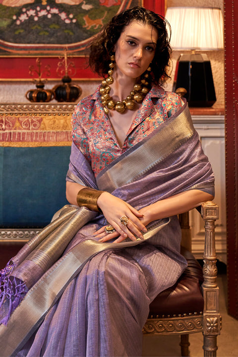 VastraLakshmi Exquisite Lavender Soft Banarasi Silk Saree With Alluring Blouse Piece