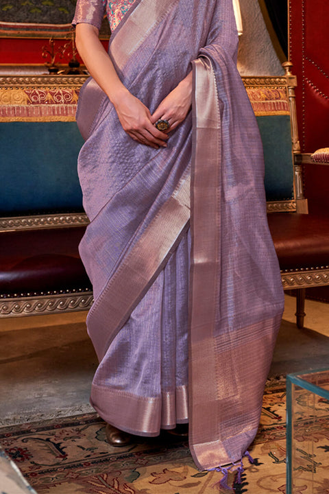 VastraLakshmi Exquisite Lavender Soft Banarasi Silk Saree With Alluring Blouse Piece