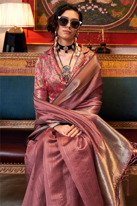 VastraLakshmi Beguiling Brown Soft Banarasi Silk Saree With Scrupulous Blouse Piece