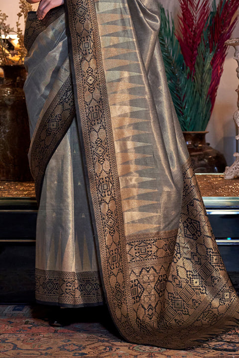 VastraLakshmi Gleaming Grey Soft Banarasi Silk Saree With Gorgeous Blouse Piece