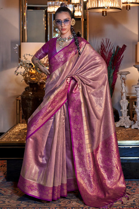 VastraLakshmi Skinny Pink Soft Banarasi Silk Saree With Capricious Blouse Piece