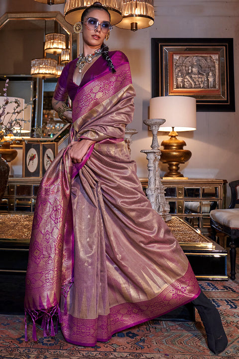 VastraLakshmi Skinny Pink Soft Banarasi Silk Saree With Capricious Blouse Piece