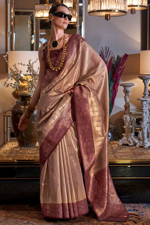 VastraLakshmi Deserving Dark Beige Soft Banarasi Silk Saree With Surpassing Blouse Piece