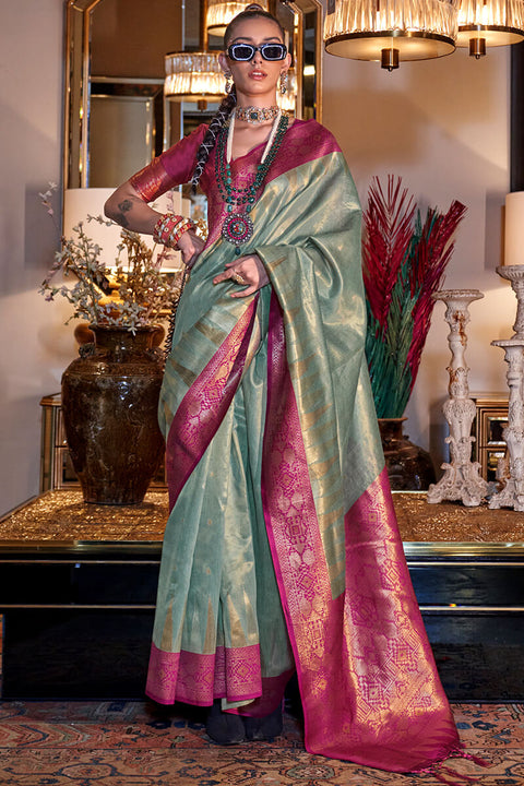 VastraLakshmi Radiant Sea Green Soft Banarasi Silk Saree With Preferable Blouse Piece